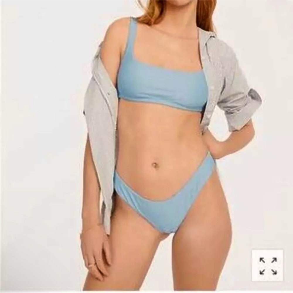 J. Crew Classic Light Blue Curved Waist Bikini Bottom Size Large UPF 50 NWT